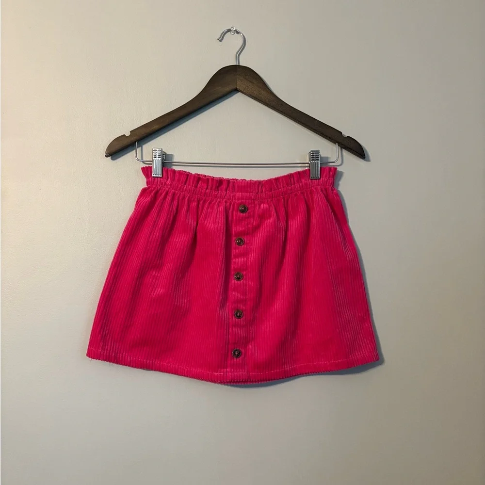 Isaac Mizrahi New York Girls Pink Corduroy Button Front Skirt Size M(7/8) Cotton